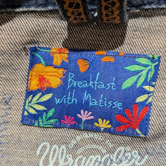 Up-cycled Wrangler Denim Jacket with Colorful Floral Embroidery - Picture 2 of 7